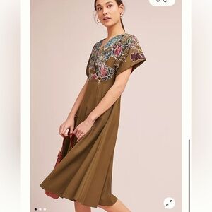 Anthropologie HEMANT & NANDITA Floral Embroidered burnout velvet Midi Dress S